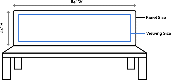 Bus bench ad panel and viewing size diagram