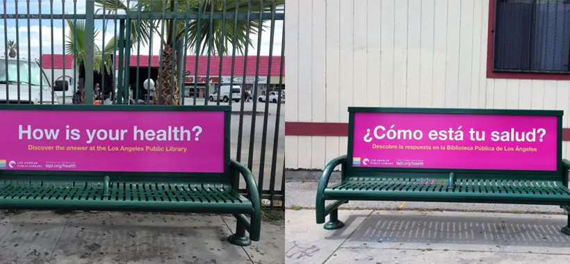 Library Foundation LA Bilingual Bus Bench Campaign